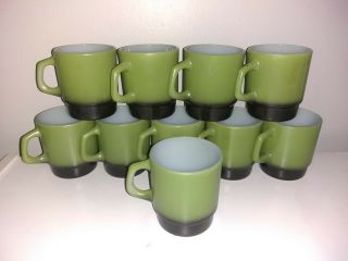 Vintage Anchor Hocking Fire King Avocado Green Stack - Able Coffee Cups Set Of 10