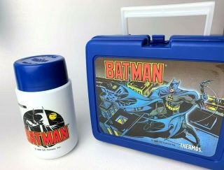 1991 Vintage Batman Dc Comics Plastic Lunch Box With Thermos