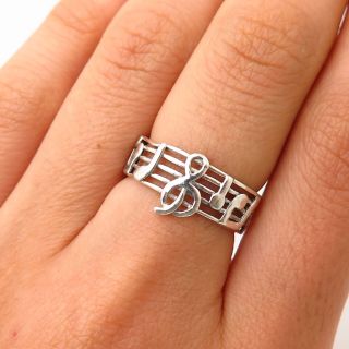 925 Sterling Silver Vintage Boma Musical Notes & Treble Clef Ring Size 6