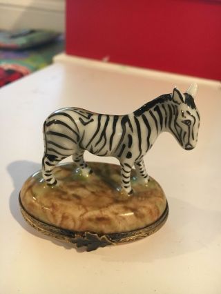 Vintage " Peint Main Limoges France Eximious " Trinket Box Zebra Figurine