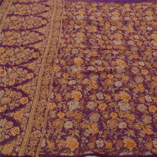 Sanskriti Vintage Saree Pure Crepe Silk 5 Yd Fabric Hand Embroidery Kantha Sari