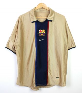 Barcelona 2001 - 03 Vintage 3rd Gold Kit Short Sleeve Football Jersey Shirt Vgc Xl