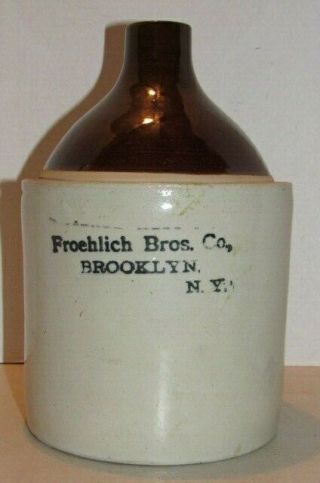 Vintage Froehlich Bros Co Brooklyn Ny Stoneware Jug Crock Advertising