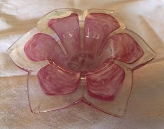 Vintage Murano Glass Art Hand Blown 6 Petal Flower Pink White Swirl