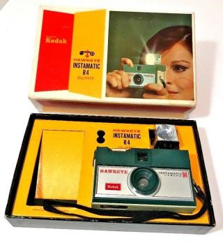 Vtg Kodak Hawkeye Instamatic R4 Camera Outfit Orig Box W Flash Cube Strap Evc