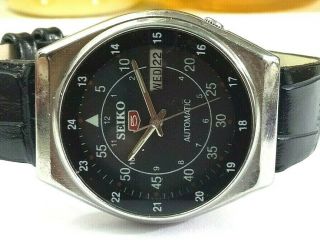 Seiko 5 Automatic Mens Steel Vintage Japan Made Black Dial Watch Run Order 1