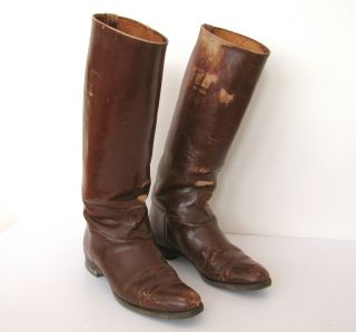 Vintage Riding Boots,  Brown Leather Cordovan Color,  1930 - 40s Equestrian Display