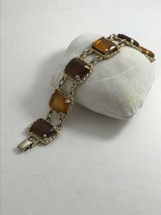 Sarah Coventry Ladies Goldtone Amber Glass Stones Vintage Bracelet
