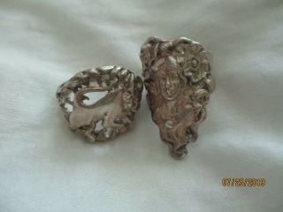 Two Vintage Rings Marked Sterling - Goddess Ring And Tauras Or Bull Ring