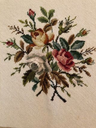 Vintage Finished Wool Needlepoint Picture Of Roses French Luxury Canvas