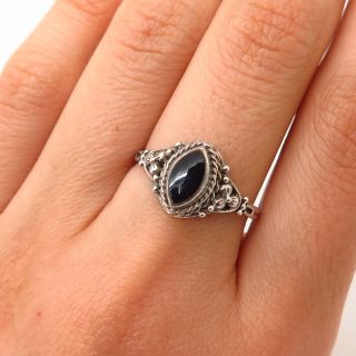925 Sterling Silver Vintage Black Onyx Gemstone Ring Size 8 3/4