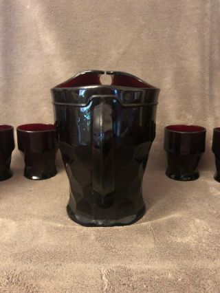Vintage Anchor Hocking Ruby Pitcher with 8 Drinking Glasses 3