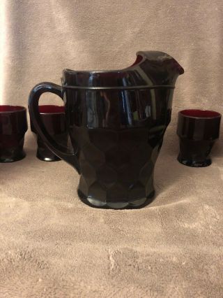 Vintage Anchor Hocking Ruby Pitcher with 8 Drinking Glasses 4