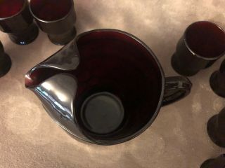 Vintage Anchor Hocking Ruby Pitcher with 8 Drinking Glasses 6