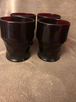 Vintage Anchor Hocking Ruby Pitcher with 8 Drinking Glasses 8