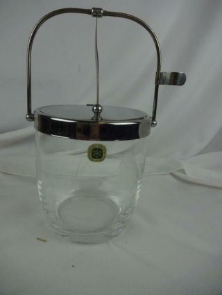 Vintage Mid Century Sasaki Crystal Etched Leaf Ice Bucket - Chrome Lid
