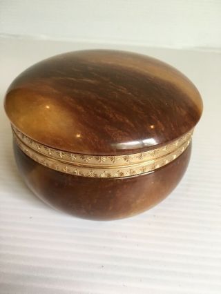 Vintage Hand Carved Alabaster Trinket Box Made In Italy Brown Gold