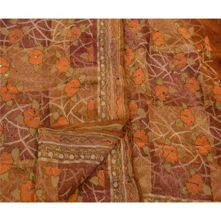 Sanskriti Vintage Indian Saree 100 Pure Crepe Silk Hand Beaded Craft Fabric Pre