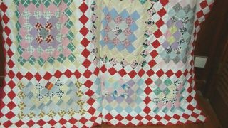 Early Vintage Hand Stitched Cotton Quilt Top Cute Cat Elephant Prints 70 X 99
