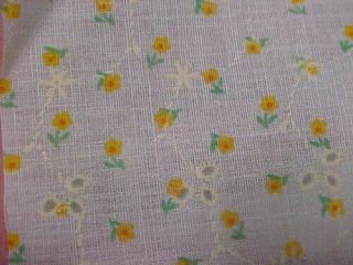 Vintage Cotton Fabric Flocked Swiss Tiny Yellow Roses Print 44 " By 3 Yds Estate
