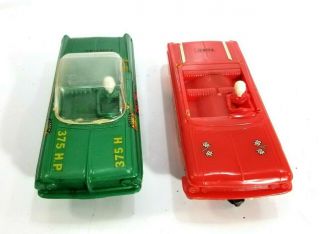 Vintage 1960s 1/32 Scale Strombecker Red Ford & Green Pontiac Slot Cars