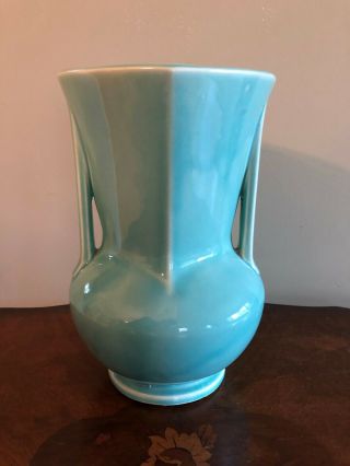 Vintage Large Mccoy Vase In Blueish Green; 9 1/2 " Tall