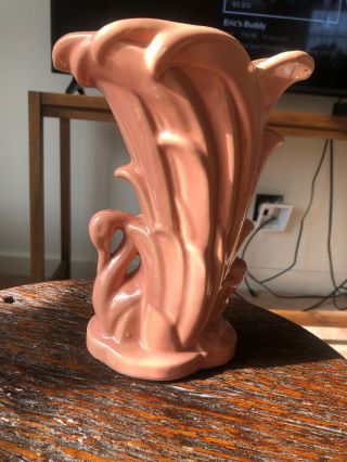 Vintage Mccoy Art Deco Pottery Swan Floral Vase Pale Pink