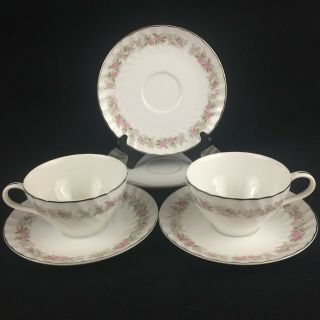 Vtg Set Of 2 Cups And 4 Saucers By Dansico Teahouse Rose Fine China Floral Japan