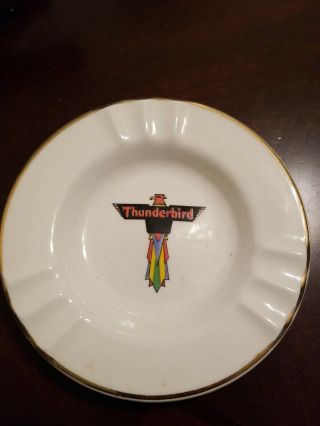 Thunderbird Ashtray Gold Trim Round Ceramic Vintage Multicolor.