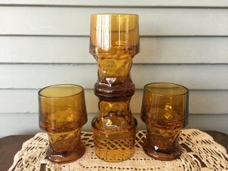 Set Of 4 Vintage Libbey Georgian Amber Brown Glass Drinking Tumblers 5 1/8 " Tall