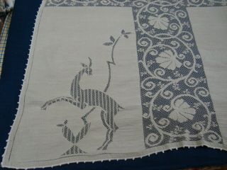 Vtg Lace Crochet Tablecloth Deer Scalloped Ecru Tan Loop Trim 61 " X 80 " Rect