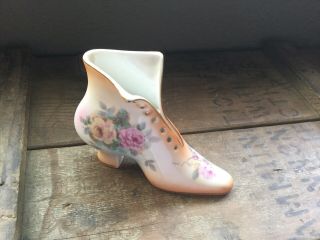 Vintage Rs Prussia Hand Painted Pink Roses Porcelain Victorian Boot Shoe