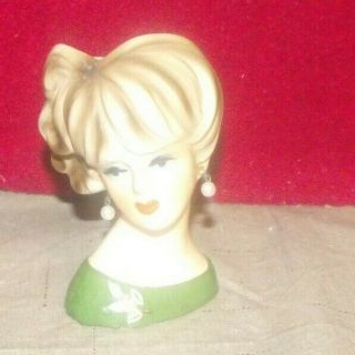 Vintage Napcoware 4 1/2 " Lady Head Vase Planter W/pearl Earrings & Pearl Pin