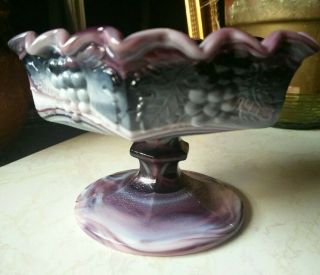 Vintage Imperial Purple Slag Grape Footed Compote Candy Dish Marble Hexagonal