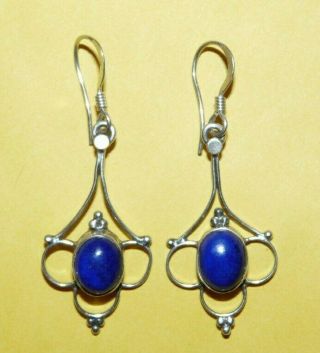 Vintage Native Navajo Southwestern Sterling Silver W/ Blue Lapis Dangle Earrings