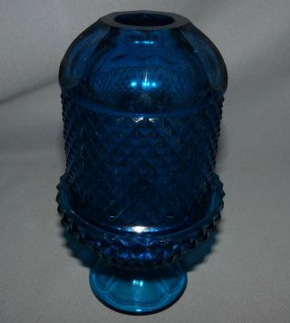 Blue Glass Fairy Lamp Diamond Design Vintage 1960 
