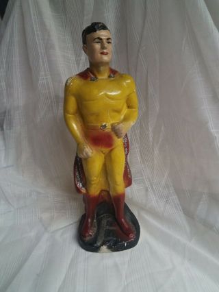 Vintage Captain Marvel Flat Back Chalk Ware Figurine Carnival Prize 15 " Tall