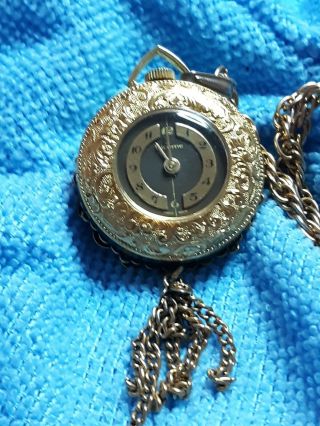 Lucerne Pendant Wind Up Gold Plated Watch With Chain Vintage
