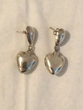 Vintage Sterling Silver 925 Stamped Heart Earrings Jewellery Art Deco