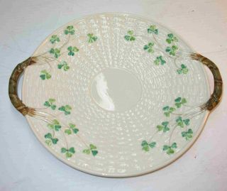 Vintage Belleek Irish Porcelain 2nd Black Mark 9 " Handled Shamrock Cake Plate