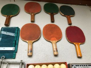 Vintage Set Of 7 Table Tennis Paddles Rokets And Accessories