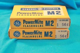 2 Vintage General Electric Power Mite Flashbulbs - M2 - 2 Dz Bulbs Total
