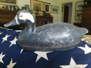 Vintage Duck Decoy With Glass Eyes 2 Piece Body And Could Be Wildfowler