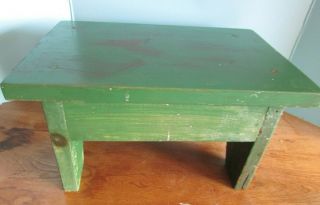 Vintage Wooden Bench Step Stool Plant Stand Display Farmhouse Painted Green