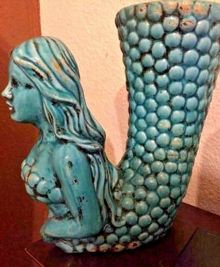 Vintage Turquoise Ceramic Mermaid Vase