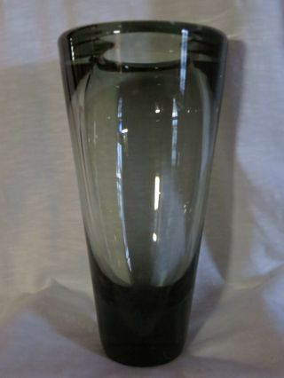 Vintage Mcm Holmgaard Glass Smokey Grey Crystal Vase Denmark Signed And Numbered