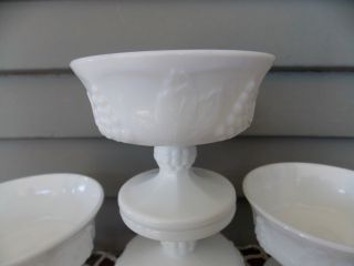 Set of 4 Vintage White Milk Glass Pedestal Grape Pattern Dessert Cups Dishes 2