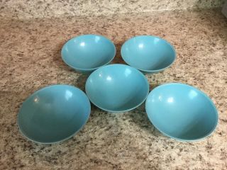5 Boontonware Aqua Blue Turquoise Melmac Footed Soup Rice Ice Cream Bowl Vintage