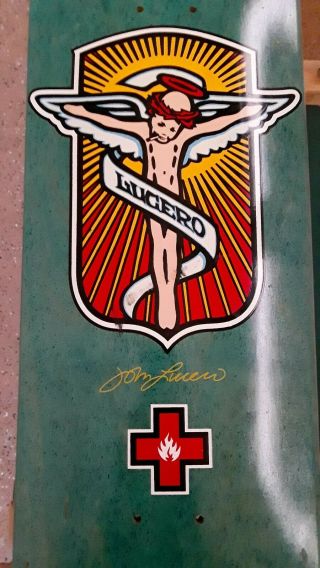 Black Label Skateboard Deck,  Vintage Lucero 2006,  Fallen Smoker,  32x8.  5 "