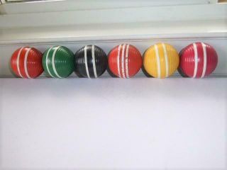 6 Vintage Wood Croquet Balls W Stripes & Ribbed Replacements Or For Decor